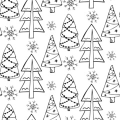 Seamless pattern of hand-drawn Christmas elements, doodle illustration.