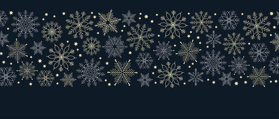 Winter seamless background with snowflakes pattern. Silver gold boho nautral baige Christmas motif. - 464799125