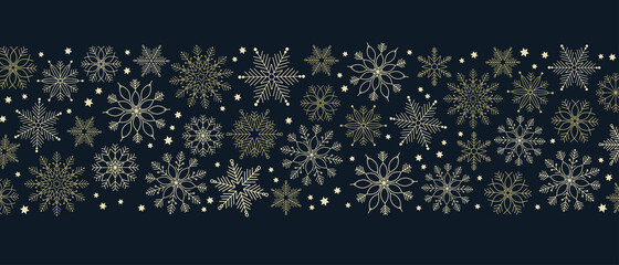 Winter seamless background with snowflakes pattern. Silver gold boho nautral baige Christmas motif. - 464799129
