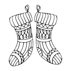 Christmas sock in doodle style, item of clothing.