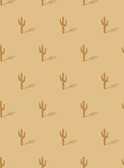 Cactus in desert small scaled regular vector seamless pattern. Boho cacti phone wallpaper. Earthy colours neutral screen background.