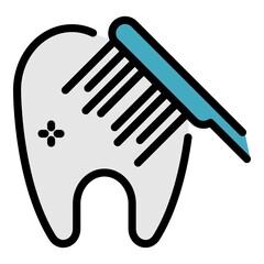 Obraz premium Toothbrush brushing tooth icon. Outline toothbrush brushing tooth vector icon color flat isolated