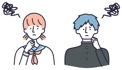 悩む　ネガティブ　男女　シンプルイラストセット