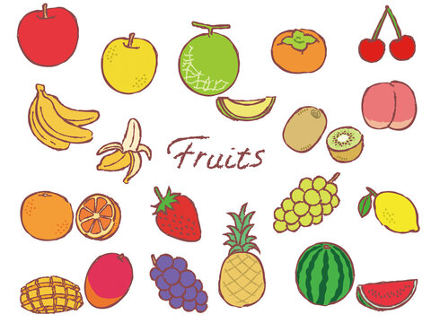 果物 フルーツ 筆絵風に色つき セット イラスト