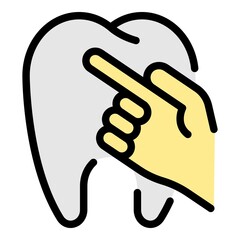 Obraz premium Tooth and finger icon. Outline tooth and finger vector icon color flat isolated