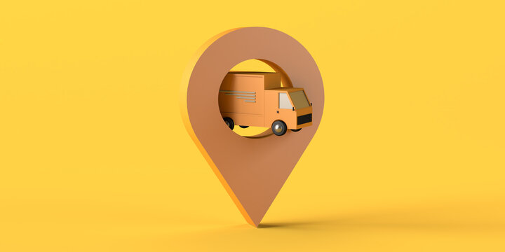 Delivery concept and order tracking. Logistics. Copy space. 3D illustration.