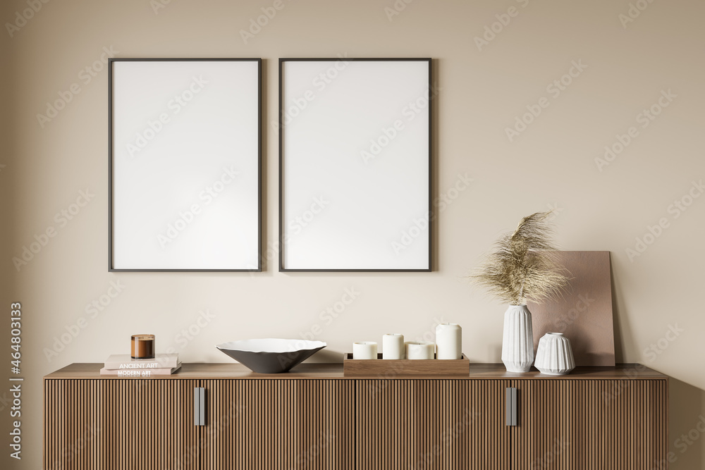 Wall mural Two canvases on beige living room wall - Wall murals