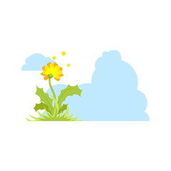 Fototapeta premium Dandelion illustration on a background of clouds.