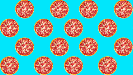 Pizza salami sausage pizza  pepperoni fast food cheese, tomato sauce, dough Takeaway fresh meal snack on the table copy space food background  pattern rustic 