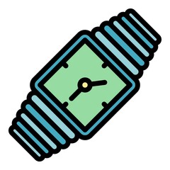 Metal hand watch icon. Outline metal hand watch vector icon color flat isolated