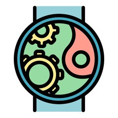 Mechanic construction hand watch icon. Outline mechanic construction hand watch vector icon color flat isolated