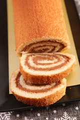 christmas log cake with decoration