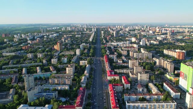 Flight over the city of Ufa, Russia.
