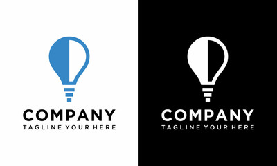 Naklejka premium Abstract light bulb logo design with negative space style vector illustration on a black and white background.
