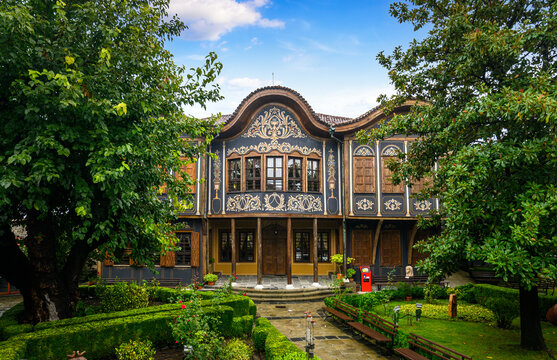 Plovdiv, Bulgaria - 12.10.2021: Regional Ethnographic Museum in Old Town in Plovdiv. Kuyumdzhiouglu house