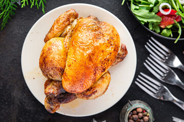 christmas chicken or turkey meat poultry new year table treat fresh meal on the table copy space food background 