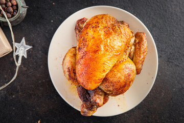 christmas chicken or turkey meat poultry new year table treat fresh meal on the table copy space food background 