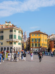 Fototapeta na wymiar Verona city center with beautiful houses and alleys