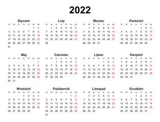 kalendarz na rok 2022