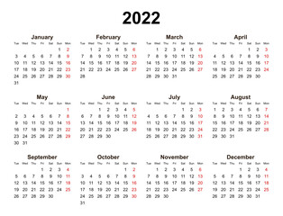 kalendarz na rok 2022 - obrazy, fototapety, plakaty