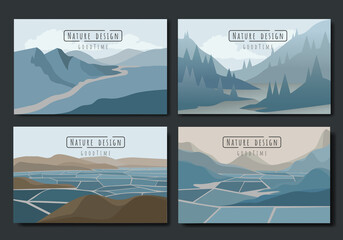 Set of landscape Catalog, mountains lake wall art poster design