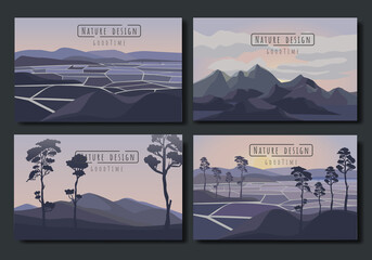 Landscape vector set, mountains lake wall art poster design