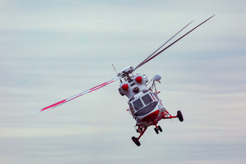 Pilsen, Czech republic - 10/07/2021: Helicopter PZL W-3 Sokół of Czech air force in rescue colors