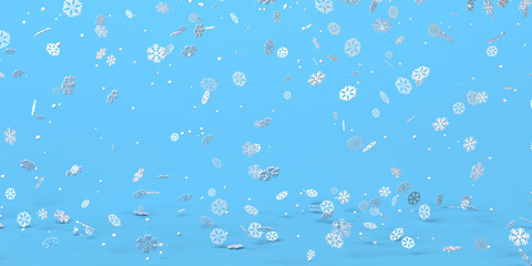 Winter background of falling snowflakes. 3D illustration. Header.
