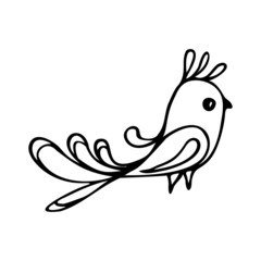 Fototapeta premium Stylized decorative bird on a branch, doodle illustration.