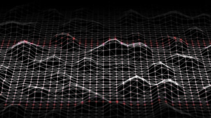 Sci-fi background. Digital landscape with dots and lines. Cyberspace grid. Background concept for your design. 3d