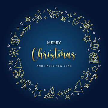 Christmas postcard with golden decorative icons