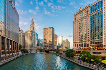 Chicago City riverside view in USA