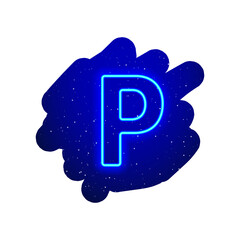 LED blue glow neon font. Realistic neon explosion. Letter P Alphabet of night show among the stars. Vector illustration uppercase font. 3d Render Isolated On White Background. - obrazy, fototapety, plakaty