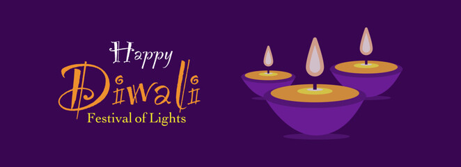 Happy Diwali festival of lights background. candle cup graphic template banner vector and illustration.