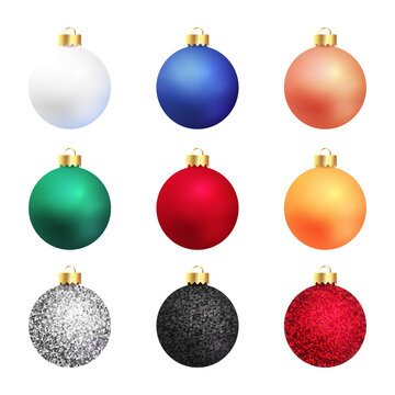 Realistic Christmas balls decoration collection