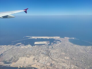 aeroplane wing in the sky