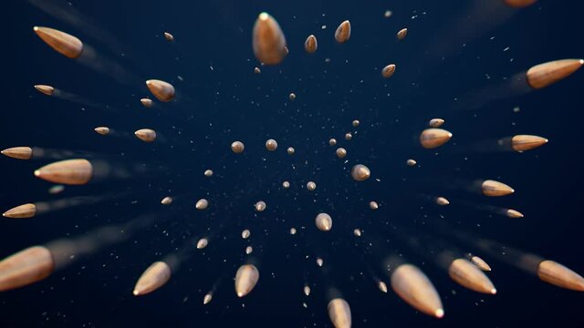 Flying bullets with smoke effect. Realistic bullets shots with smoke trace.