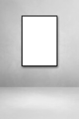 Black picture frame hanging on a light grey wall