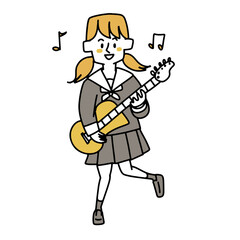 ギターを弾いている女子高生