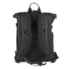 Black laptop backpack unisex accessories. Backpack isolated on White Background. Men's bag.