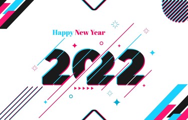 Happy New Year 2022 Glitch Effect Memphis Style