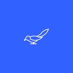 Bird Line Art on Blue Background. Simple Minimalist Logo Design Inspiration. Flat Vector Illustration.