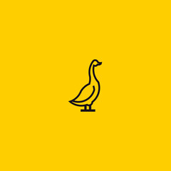 Duck Line Art on Yellow Background. Simple Minimalist Logo Design Inspiration. Flat Vector Illustration.