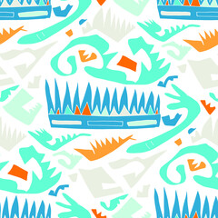 Seamless vector pattern with abstract modern doodles. Bright summer print. Trendy colorful background. Vintage geometric doodles.	