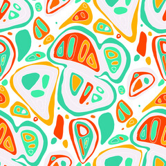 Seamless vector pattern with abstract modern doodles. Bright summer print. Trendy colorful background. Vintage geometric doodles.	