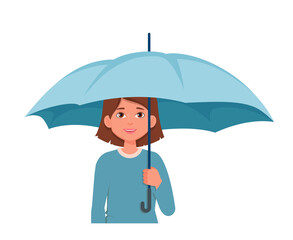 Smiling women holding umbrella. Vector illustration
