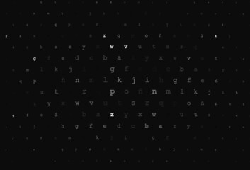Dark silver, gray vector background with signs of alphabet.