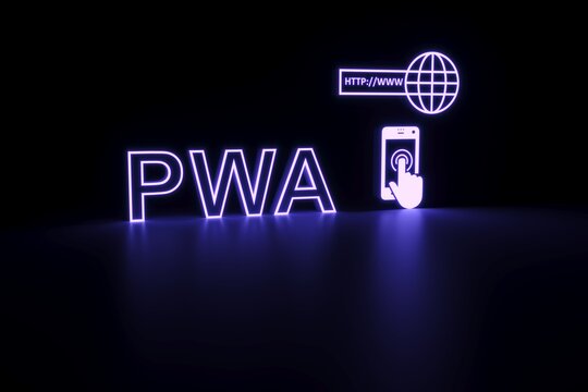 PWA neon concept self illumination background 3D illustration