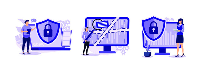 General Data Protection Regulation, Computer Forensics, Cyber Security Risk Management. Information control and security abstract concept vector illustrations. © Alwie99d