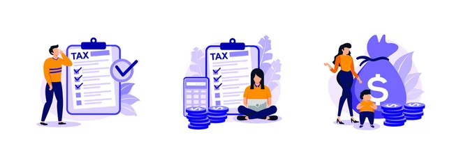 Fotobehang Personal Income Tax, Doing Your Taxes, Care Tax Credit. Years tax bill abstract concept vector exclusive illustration set. © Alwie99d